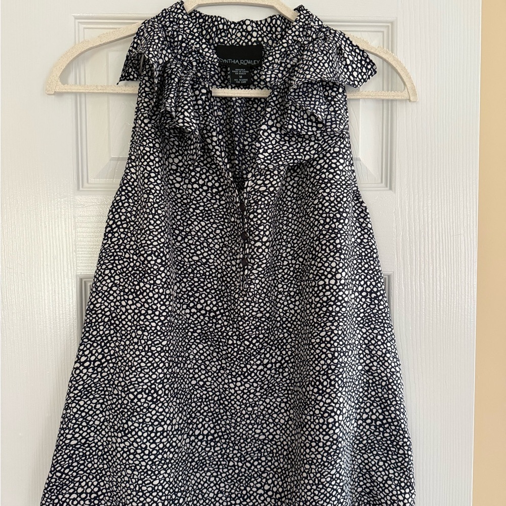 Cynthia Rowley Navy and White Patterned Top